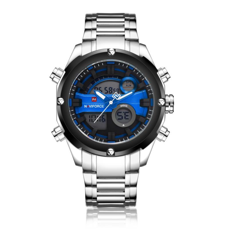 Moda Męskie Dual Display Watch Luksusowy Zegarek Sportowy Ze Stali Nierdzewnej