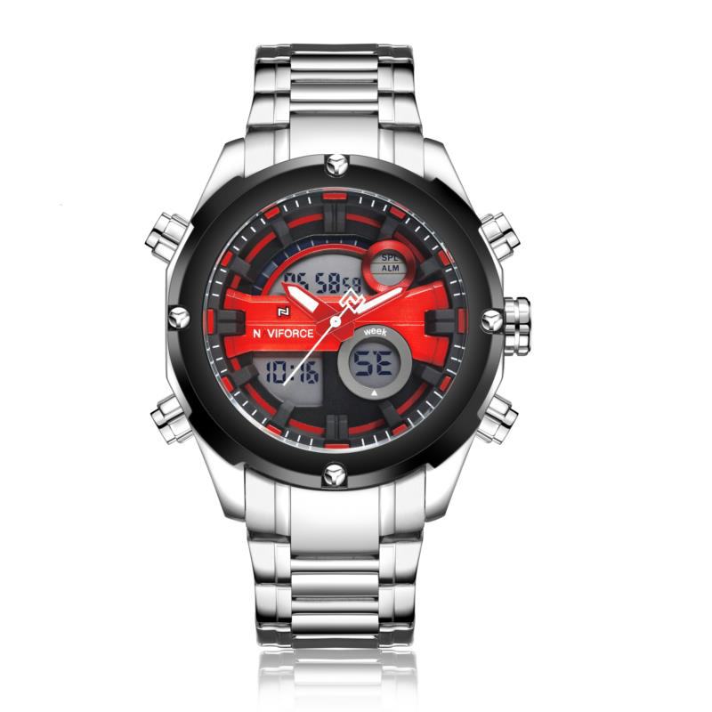 Moda Męskie Dual Display Watch Luksusowy Zegarek Sportowy Ze Stali Nierdzewnej