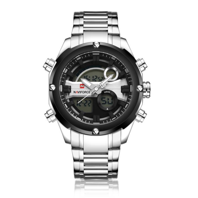Moda Męskie Dual Display Watch Luksusowy Zegarek Sportowy Ze Stali Nierdzewnej
