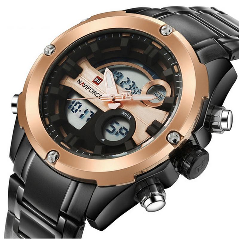 Moda Męskie Dual Display Watch Luksusowy Zegarek Sportowy Ze Stali Nierdzewnej