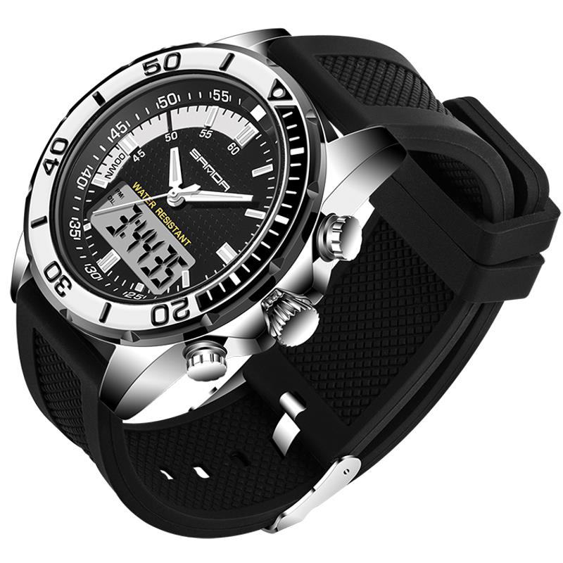 Moda Męskie Led Dual Display Watch Silikonowy Pasek Pływanie Nurkowanie Sport Watch