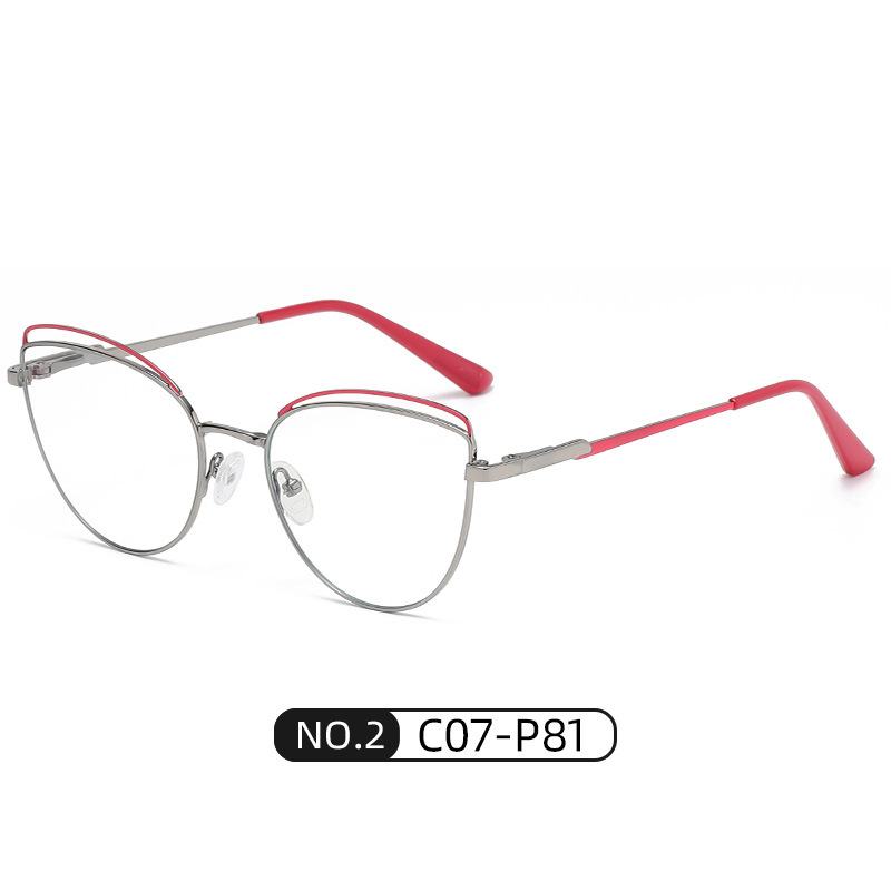Moda Metalowa Dwukolorowa Płaska Siatka Lustrzana Red Wind Kot Glasses Frame