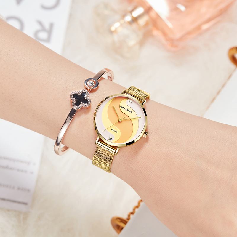 Moda Simple Diamond Wodoodporny Milanese Mesh Strap Damskie Watch Zegarek Kwarcowy