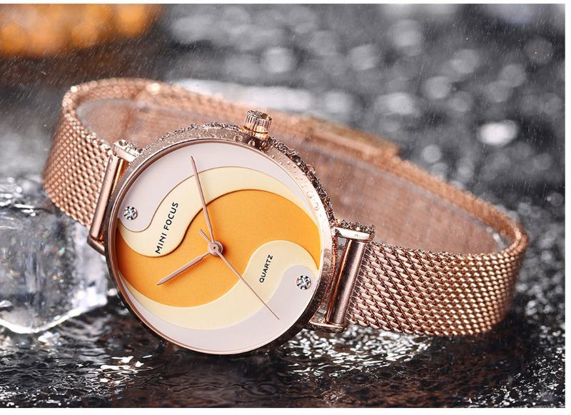 Moda Simple Diamond Wodoodporny Milanese Mesh Strap Damskie Watch Zegarek Kwarcowy