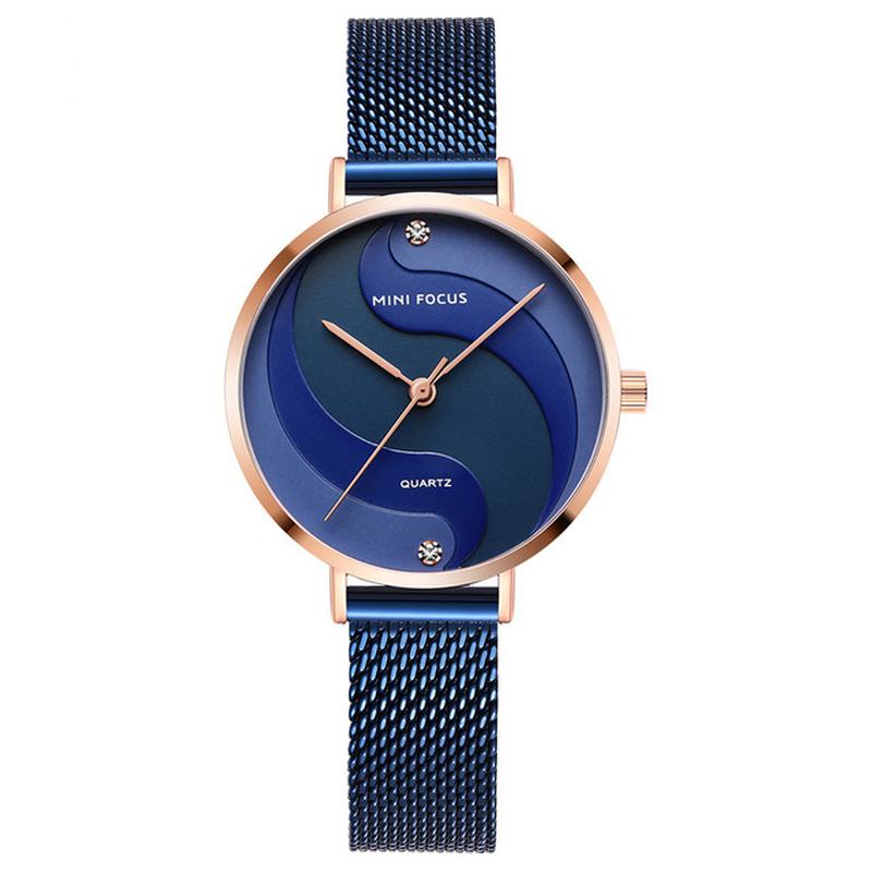 Moda Simple Diamond Wodoodporny Milanese Mesh Strap Damskie Watch Zegarek Kwarcowy