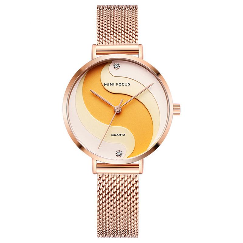 Moda Simple Diamond Wodoodporny Milanese Mesh Strap Damskie Watch Zegarek Kwarcowy