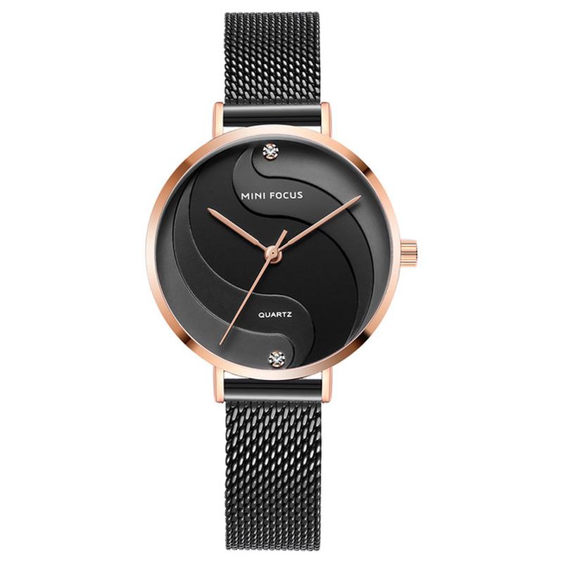 Moda Simple Diamond Wodoodporny Milanese Mesh Strap Damskie Watch Zegarek Kwarcowy