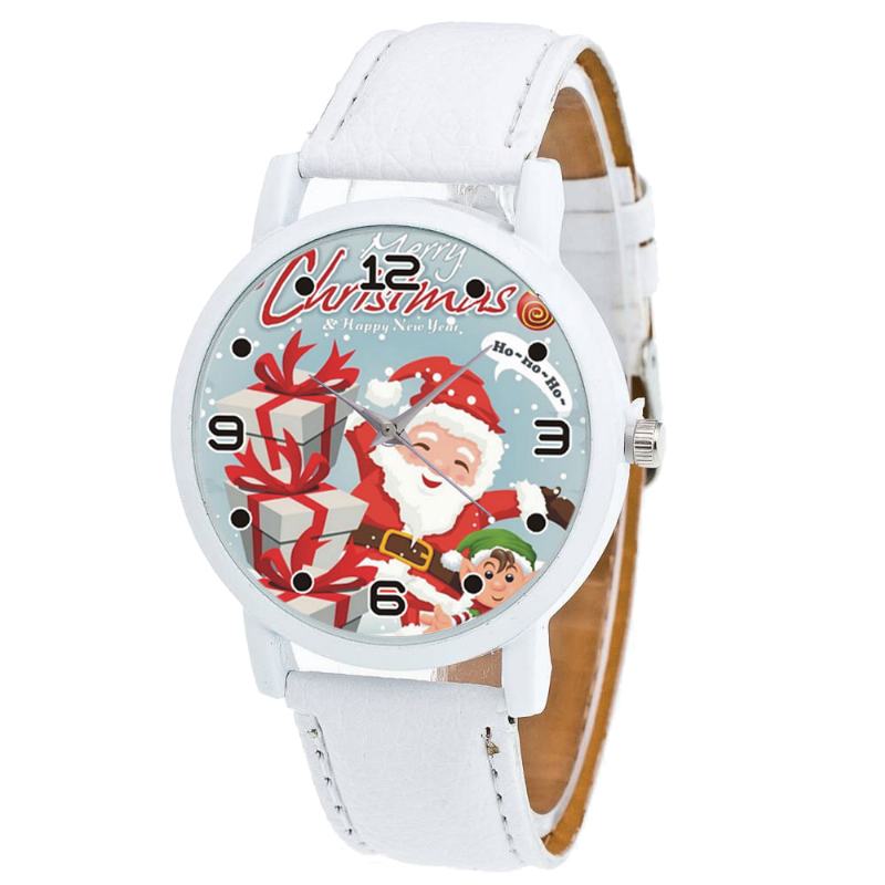 Moda Świąteczny Święty Mikołaj Z Wzorem Prezentowym Śliczny Zegarek Skórzany Pasek Mężczyźni Kobiety Zegarek Quartxz