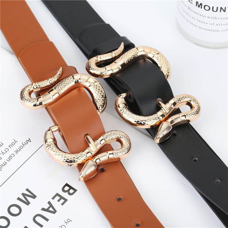 Moda Snake Buckle Pu Belt All Match Prosty Pas Do Garnituru Dżinsów