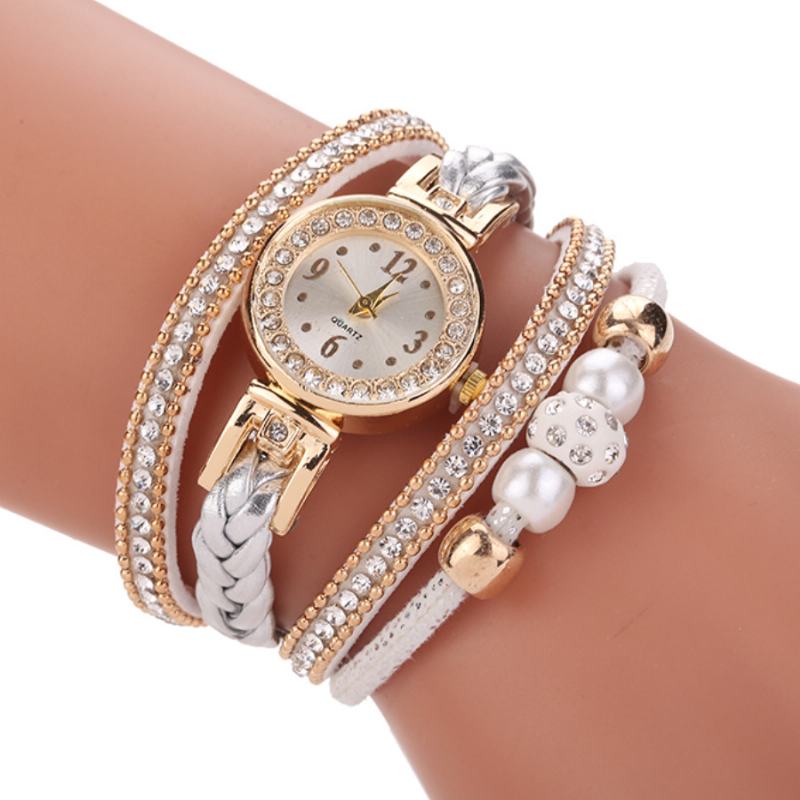 Moda Style Damskie Pearl Pleciony Damski Zegarek Na Rękę Laides Dress Quartz Watch Bracelet