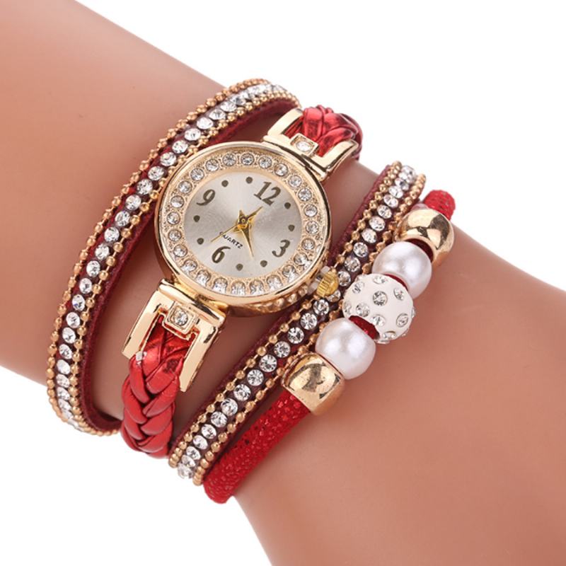 Moda Style Damskie Pearl Pleciony Damski Zegarek Na Rękę Laides Dress Quartz Watch Bracelet