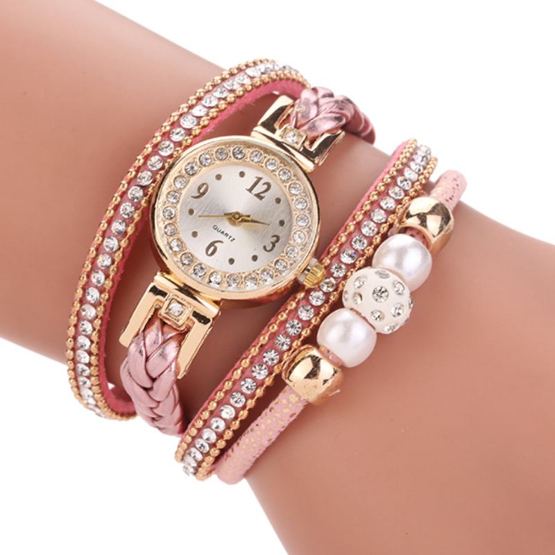 Moda Style Damskie Pearl Pleciony Damski Zegarek Na Rękę Laides Dress Quartz Watch Bracelet