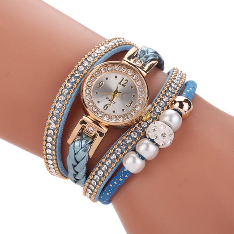 Moda Style Damskie Pearl Pleciony Damski Zegarek Na Rękę Laides Dress Quartz Watch Bracelet