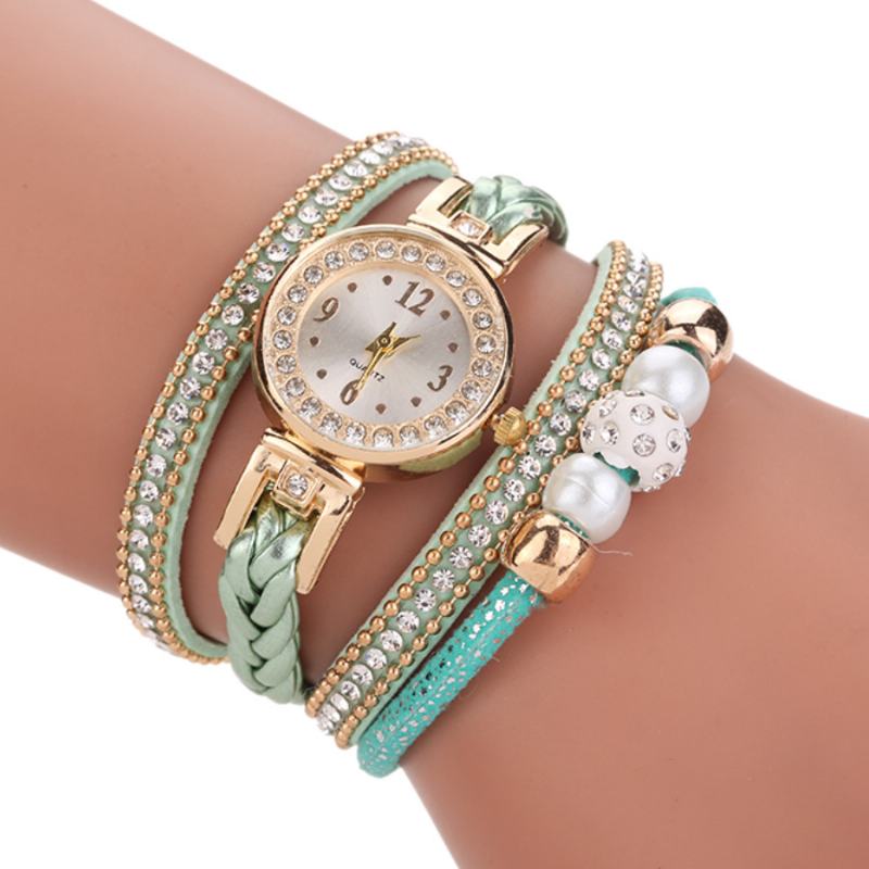 Moda Style Damskie Pearl Pleciony Damski Zegarek Na Rękę Laides Dress Quartz Watch Bracelet