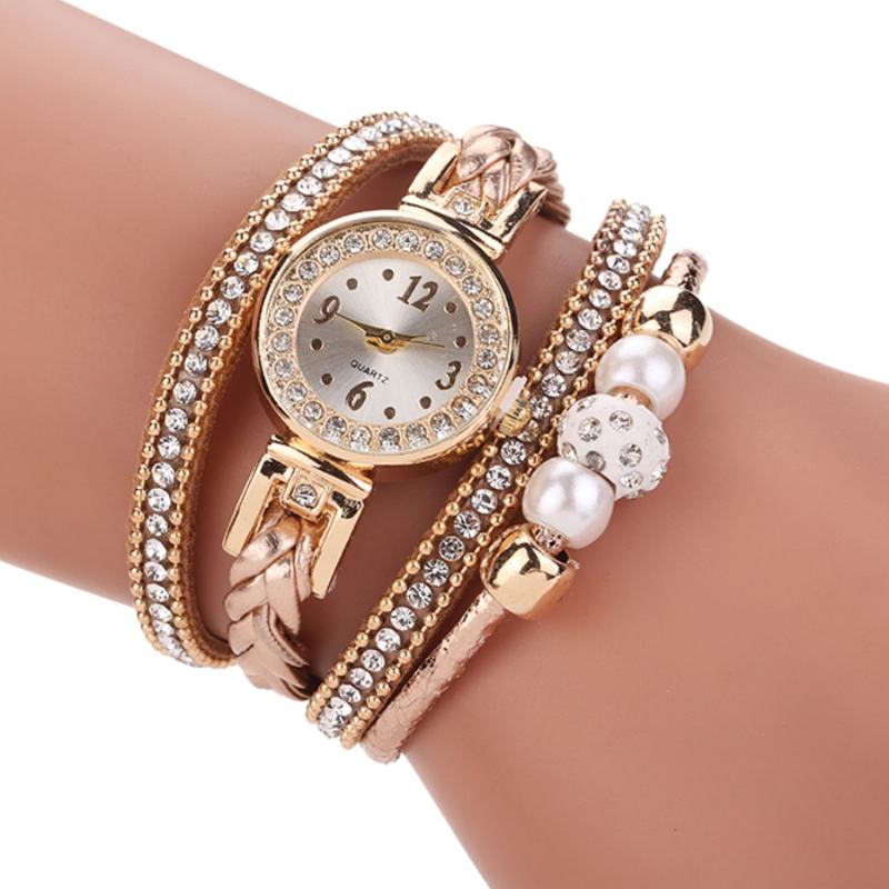Moda Style Damskie Pearl Pleciony Damski Zegarek Na Rękę Laides Dress Quartz Watch Bracelet