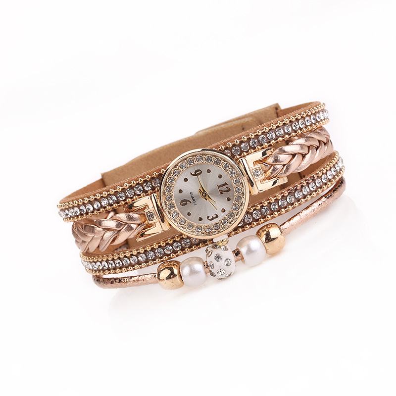 Moda Style Damskie Pearl Pleciony Damski Zegarek Na Rękę Laides Dress Quartz Watch Bracelet