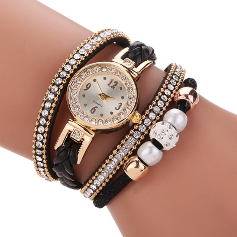 Moda Style Damskie Pearl Pleciony Damski Zegarek Na Rękę Laides Dress Quartz Watch Bracelet