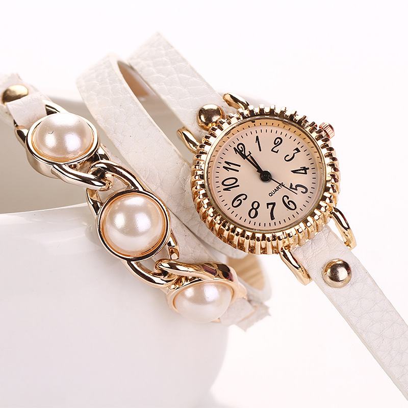 Moda Three Pearl Damskie Watch Ladies Dress Watch Bransoletka Zegarek Kwarcowy