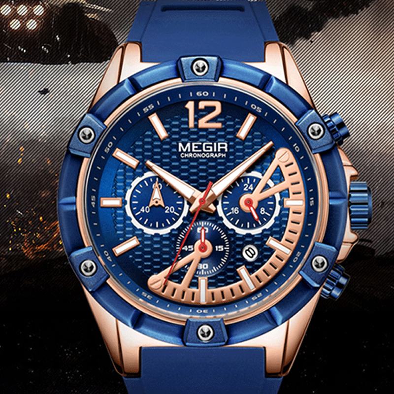Moda W Stylu Kalendarza Luminous Chronograf Dla Mężczyzn Wodoodporny Silikonowy Pasek Kwarcowy Zegarek