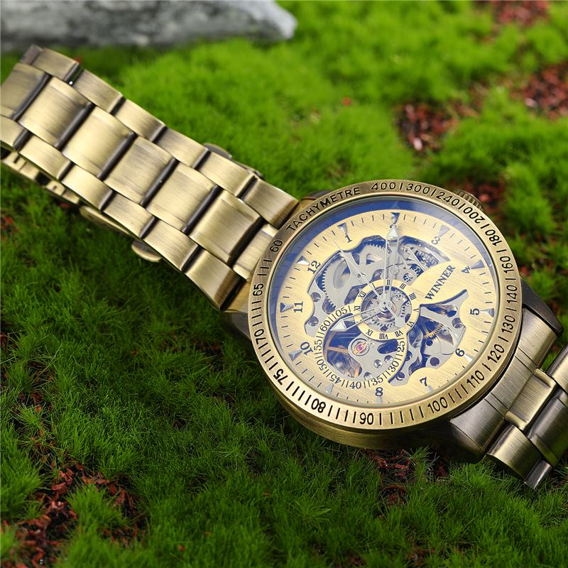 Moda Ze Stali Nierdzewnej Hollow Dial Męskie Watch Zegarek Mechaniczny