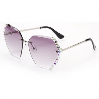 Modne Bezramowe Okulary Przeciwsłoneczne Z Kryształowymi Wykończeniami Damskie Anty-ultrafioletowe Diamentowe Okulary Przeciwsłoneczne