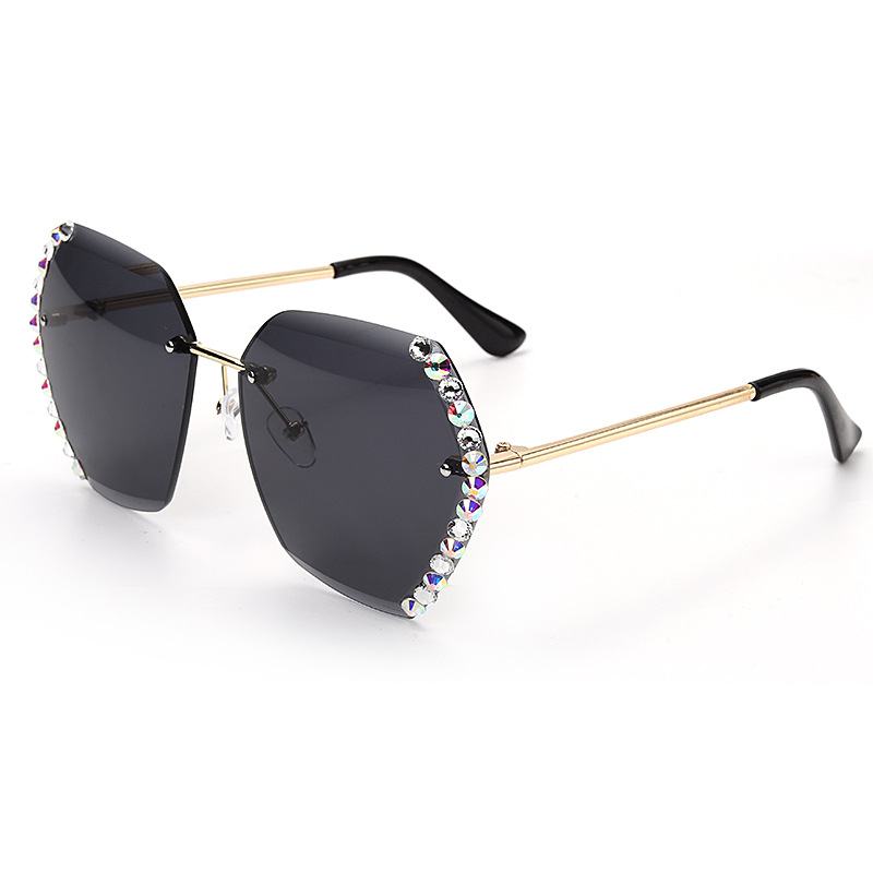 Modne Bezramowe Okulary Przeciwsłoneczne Z Kryształowymi Wykończeniami Damskie Anty-ultrafioletowe Diamentowe Okulary Przeciwsłoneczne