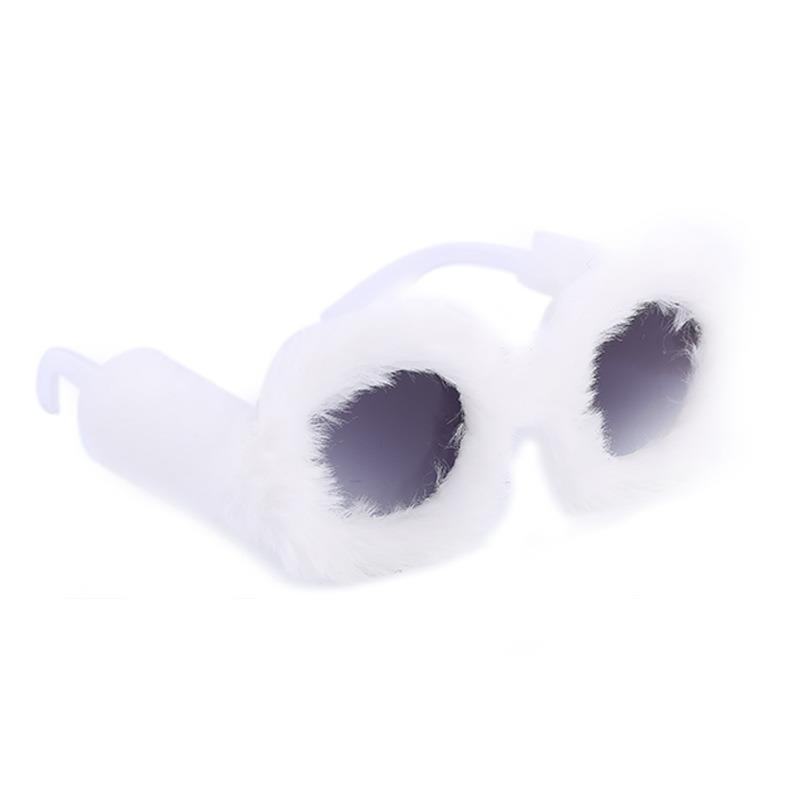 Modne Okrągłe Ramki Pluszowe Okulary Przeciwsłoneczne Z Pełnym Pokryciem Dla Kobiet