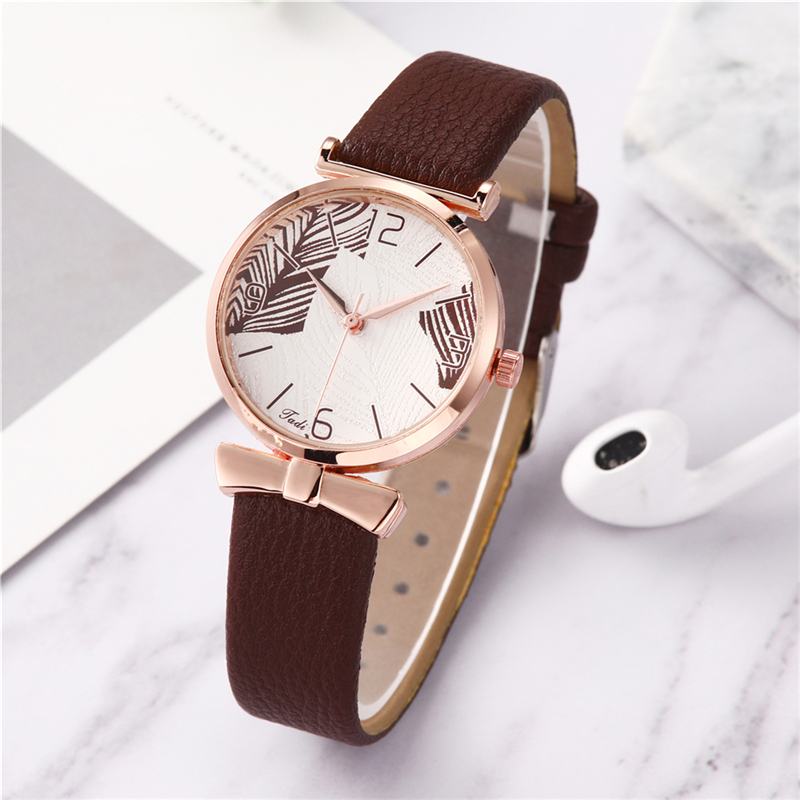 Modne Zabawne Modne Zegarki Damskie Wzór Drzewa Dial Rose Gold Case Skórzany Pasek Zegarek Kwarcowy