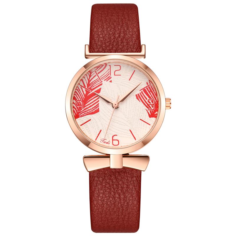 Modne Zabawne Modne Zegarki Damskie Wzór Drzewa Dial Rose Gold Case Skórzany Pasek Zegarek Kwarcowy