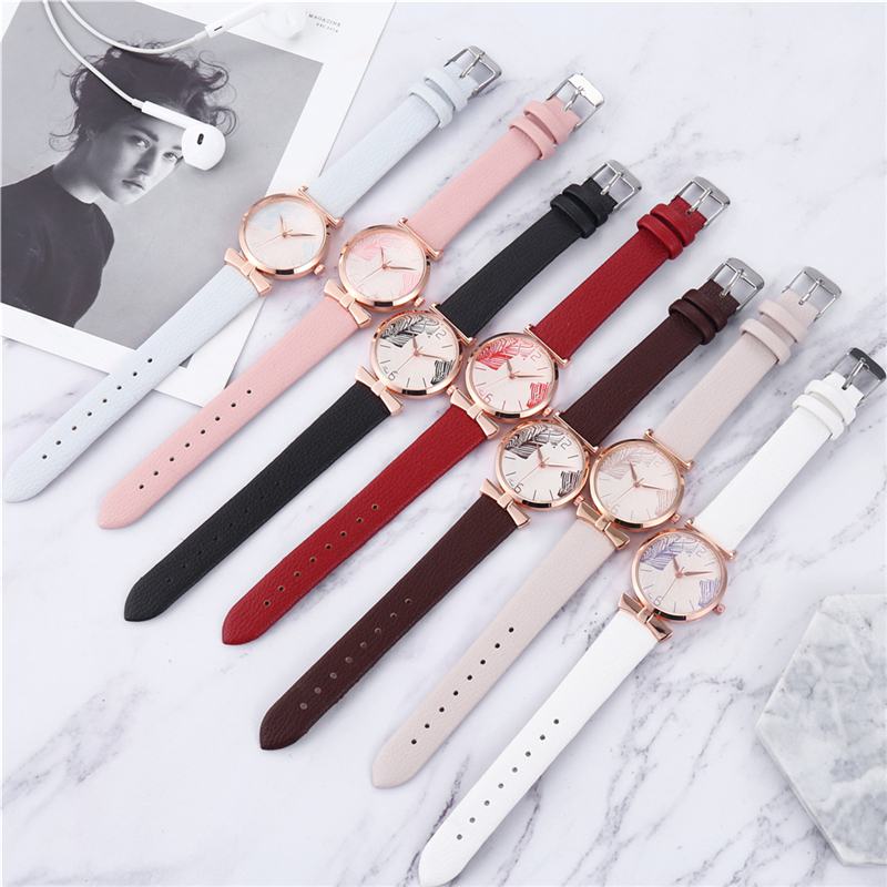 Modne Zabawne Modne Zegarki Damskie Wzór Drzewa Dial Rose Gold Case Skórzany Pasek Zegarek Kwarcowy