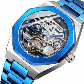 Modny Mężczyzna Automatic Watch Hollow Dial Luminous Display Zegarek Mechaniczny Ze Stali Nierdzewnej