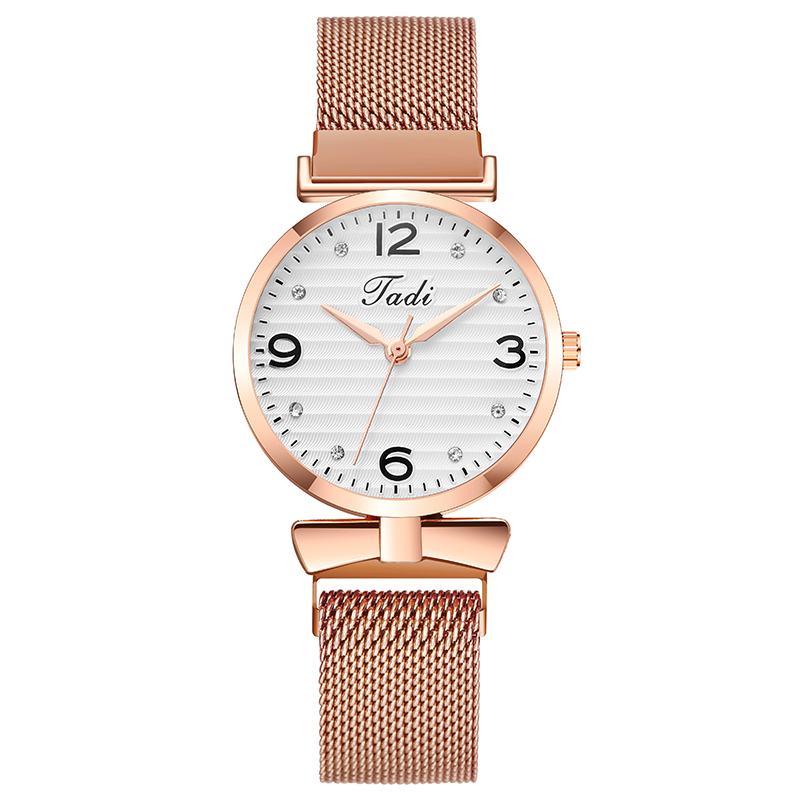 Modny Prosty Elegancki Design Dzikie Damskie Zegarki Mesh Band Rose Gold Case Zegarek Kwarcowy