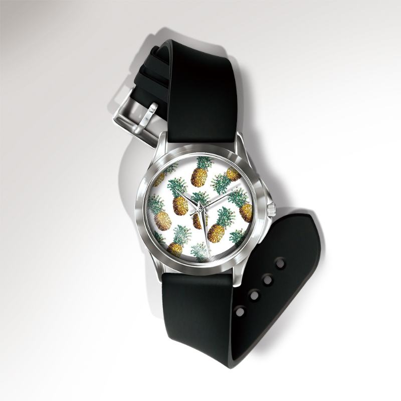 Modny Zegarek Z Nadrukiem Ananasa Summer Fruit Pvc Casual Lady Quartz Watch