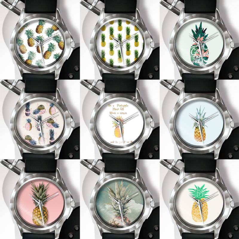 Modny Zegarek Z Nadrukiem Ananasa Summer Fruit Pvc Casual Lady Quartz Watch