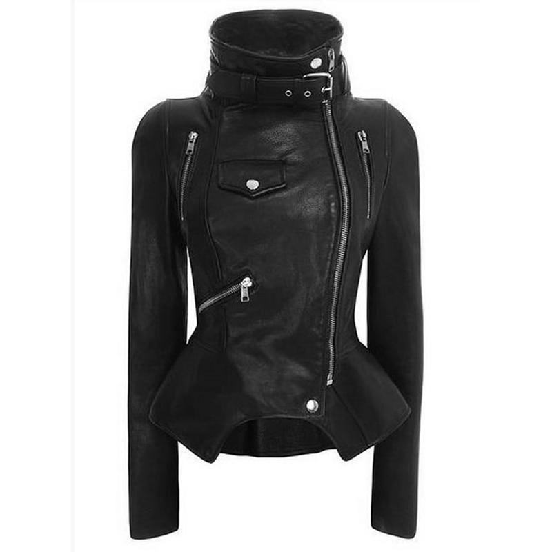 Motocyklowa Skórzana Gotycka Kurtka Damska Faux Leather Moda CZarne Sztuczne Płaszcze Trend Kurtka Streetwear