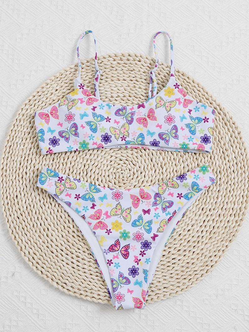 Motyl Kwiatowy Wzór Bez Rękawów Regulowane Ramiączka Plaża Stroje Kąpielowe Bikini