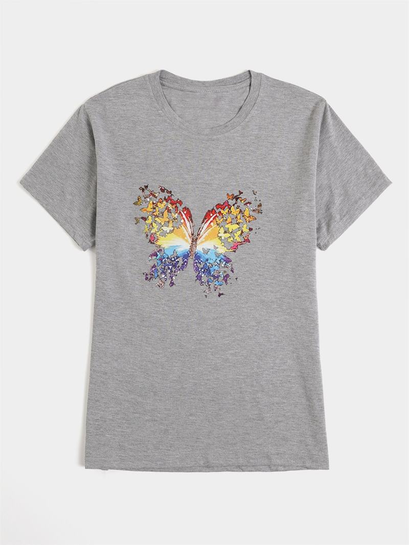 Motyl Okrągły Dekolt Krótki Rękaw Letnie Dzikie Casual T-shirty