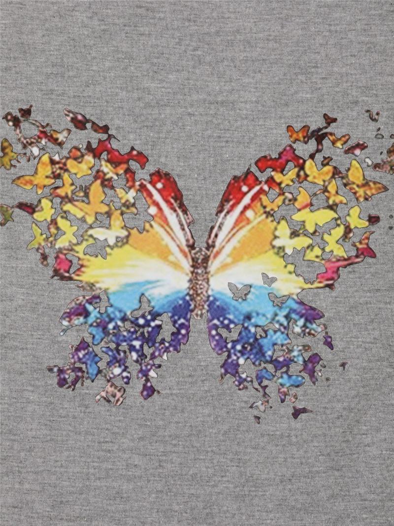 Motyl Okrągły Dekolt Krótki Rękaw Letnie Dzikie Casual T-shirty