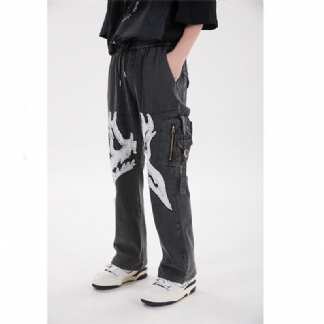 Multi-pocket Zipper Patch Męskie Spodnie Sylwetka Casual Pants