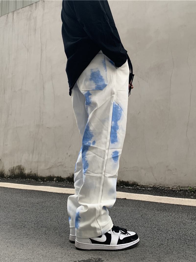 National Tide Gradient Tie-dye Kombinezony European I Nd Retro Casual Pants Loose High Street