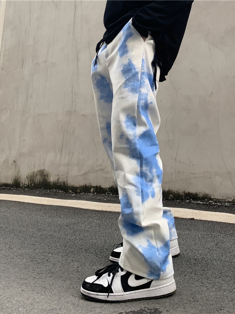 National Tide Gradient Tie-dye Kombinezony European I Nd Retro Casual Pants Loose High Street