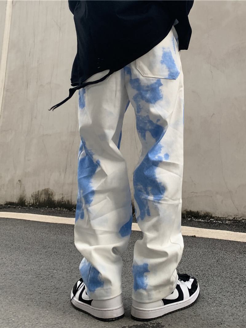 National Tide Gradient Tie-dye Kombinezony European I Nd Retro Casual Pants Loose High Street