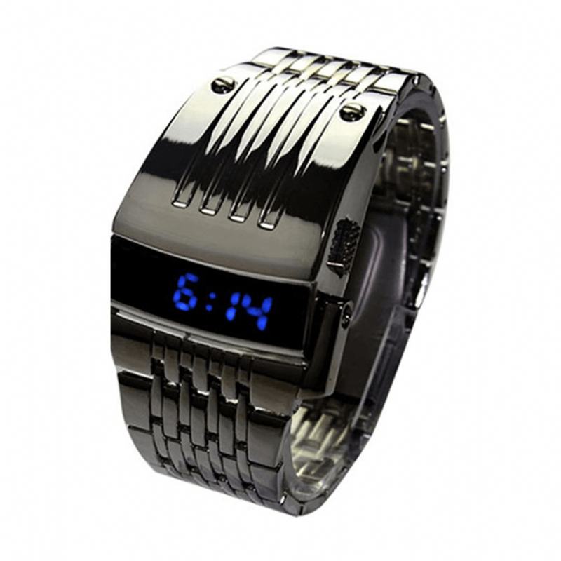 Niebieski Wyświetlacz Led Męskie Zegarki Biznesowe Elektroniczne Zegarki Cyfrowe Ze Stali Nierdzewnej