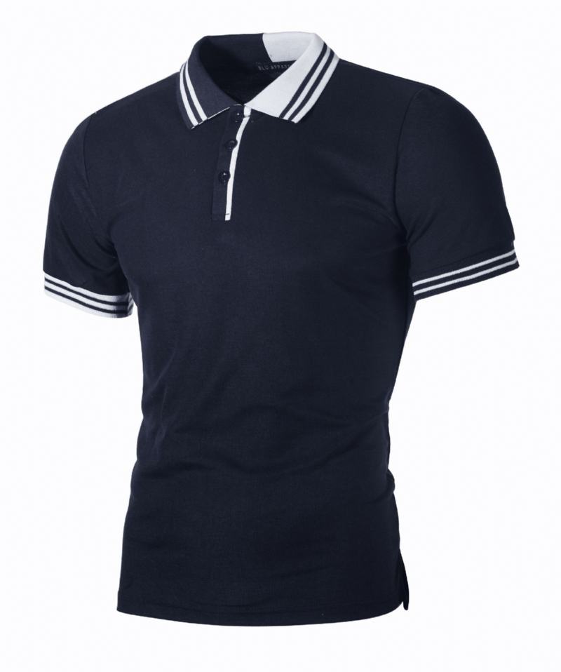 Nowe Męskie Proste Paski Dopasowane Kolorystycznie Slim Casual Polo Fir