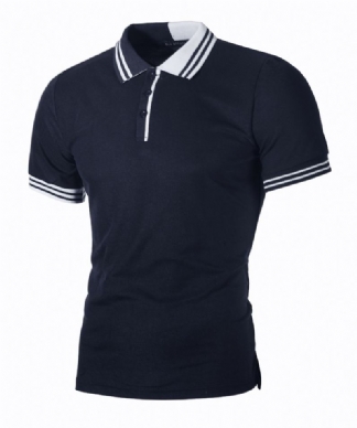 Nowe Męskie Proste Paski Dopasowane Kolorystycznie Slim Casual Polo Fir