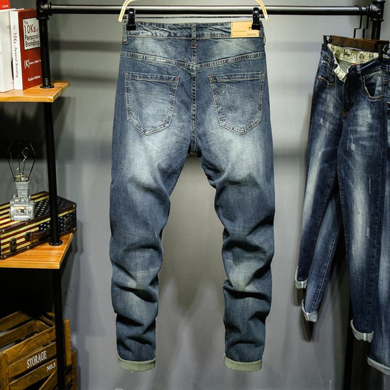 Nowe Męskie Proste Wąskie Dżinsy Retro Spodnie Jeansowe Ze Stretchem Na Co Dzień