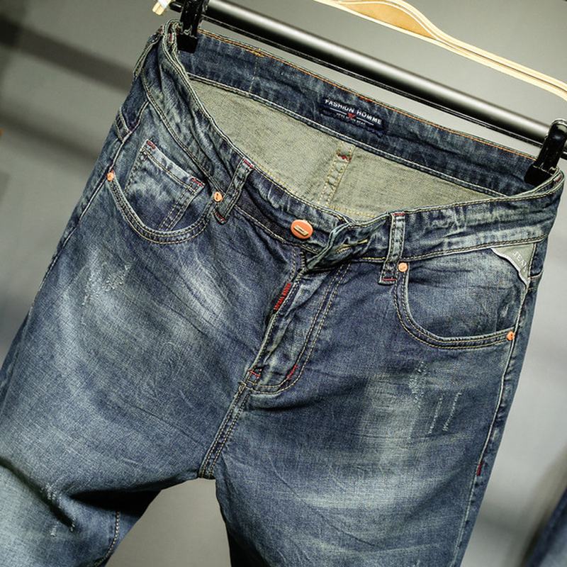 Nowe Męskie Proste Wąskie Dżinsy Retro Spodnie Jeansowe Ze Stretchem Na Co Dzień