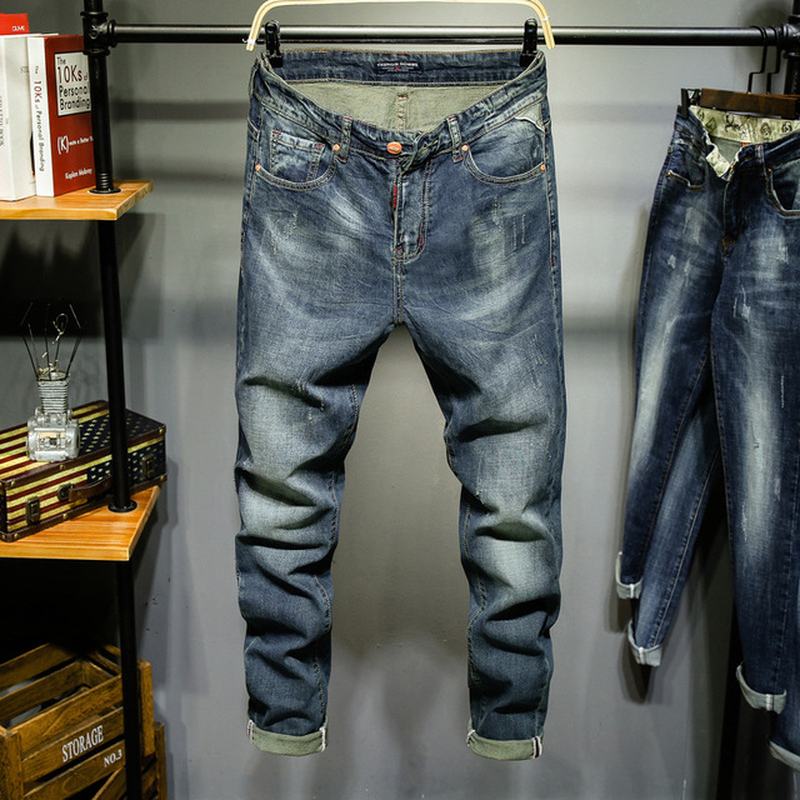 Nowe Męskie Proste Wąskie Dżinsy Retro Spodnie Jeansowe Ze Stretchem Na Co Dzień