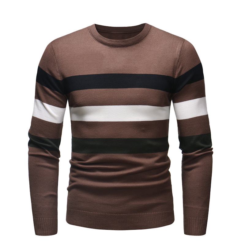 Nowy Sweter Z Okrągłym Dekoltem Męski Sweter W Paski O Wąskim Kroju Blokujący Kolory