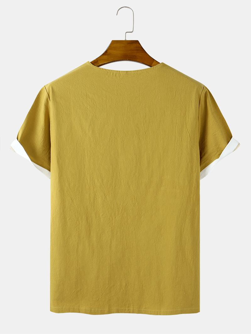 Oddychające Bawełniane I Lniane Koszulki Z Krótkim Rękawem W Jednolitym Kolorze